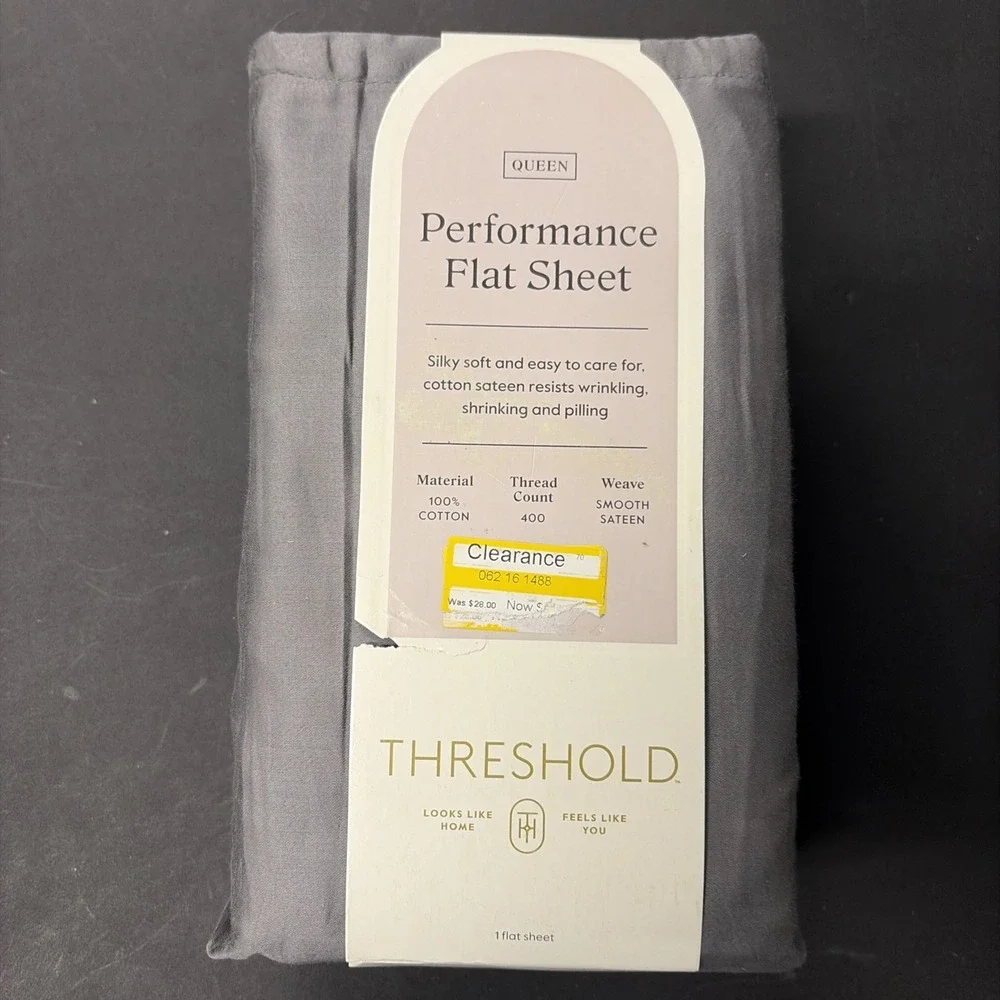 Threshold Queen Size 400 Thread Count Performance Flat Sheet Radiant Gray 20536